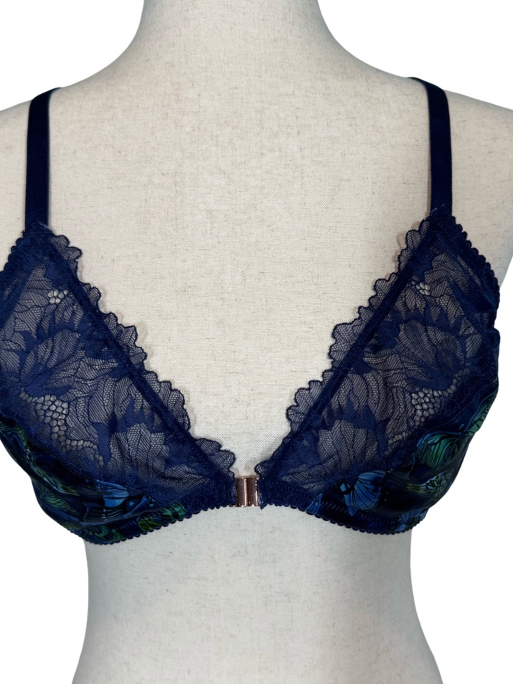 Savage X SET Navy Lace Front-Close Bra & Thong Panty Set Women38 D